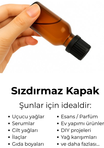 5’li 10 ml Amber Cam Serum Şişesi + Siyah Içten Damlalıklı Kapak modelleri