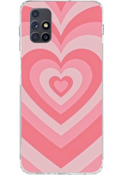 Samsung Galaxy M51 Uyumlu Pembe Kalpler Baskılı Silikon Kılıf