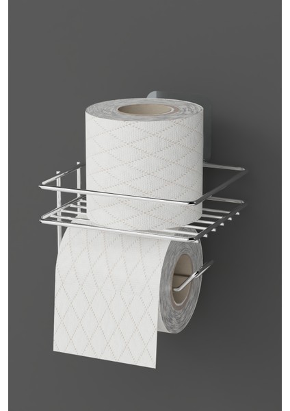 Krom Yapışkanlı Tuvalet Kağıtlığı Tutacağı Askısı Gümüş Gri Krom Metal Tuvalet Kağıtlık