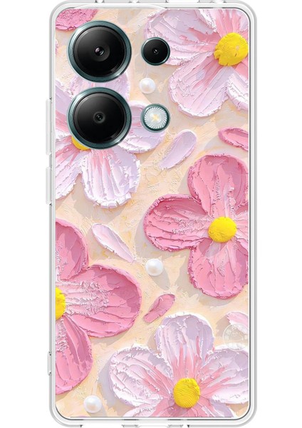 Redmi Note 13 Pro 4g Uyumlu Pembe Beyaz Çiçekler Sulu Boya Baskılı Silikon Kılıf