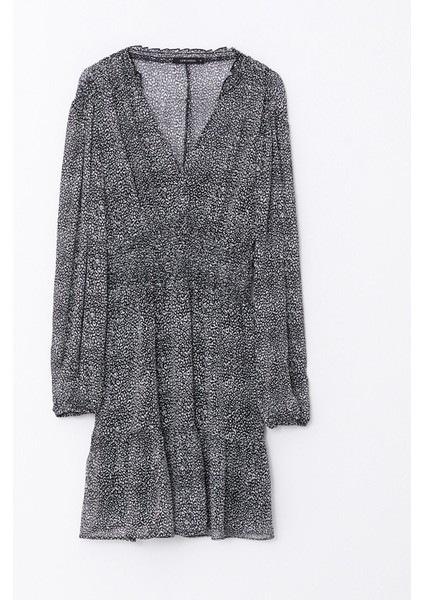 Yeni Sezon V Yaka Desenli Uzun Kollu Şifon Elbise fırsatları