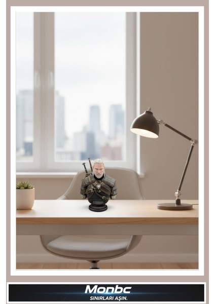 Witcher Büstü –geralt Of Rivia 3D Tasarım Dekoratif Biblo, Hediyelik ve Ev Ofis Için Şık Aksesuar