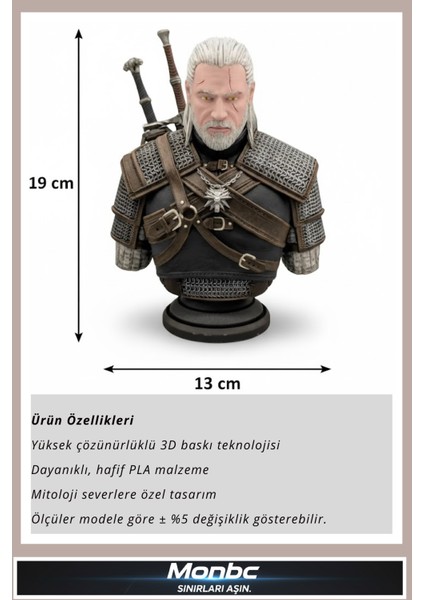 Witcher Büstü –geralt Of Rivia 3D Tasarım Dekoratif Biblo, Hediyelik ve Ev Ofis Için Şık Aksesuar fırsatları