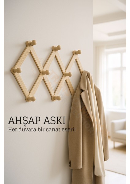 Ahşap Akordeon Duvar Askısı - Dekoratif, Çok Amaçlı, 10 Kancalı Akıllı Askılık 722371