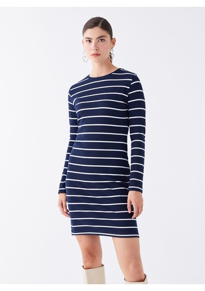 Yeni Sezon Bisiklet Yaka Çizgili Uzun Kollu Elbise modelleri