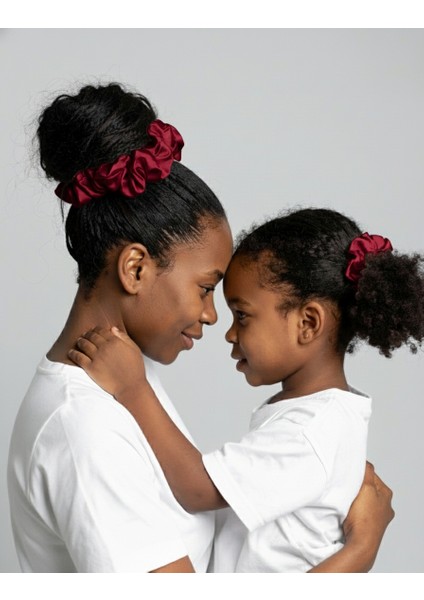 2'li Lüks Kadın Saten Toka - Kraliçe Bordosu - Lastik Model Scrunchie - Anne Kız Kombini fiyatları