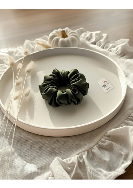 Çocuk Saten Toka - Haki Esintisi – Tekli Lüks Lastik Model Scrunchie fiyatları