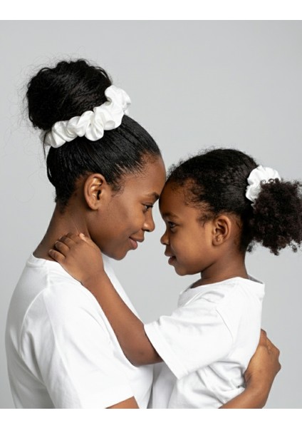 2'li Lüks Kadın Saten Toka - Beyaz İnci - Lastik Model Scrunchie - Anne Kız Kombini fiyatları