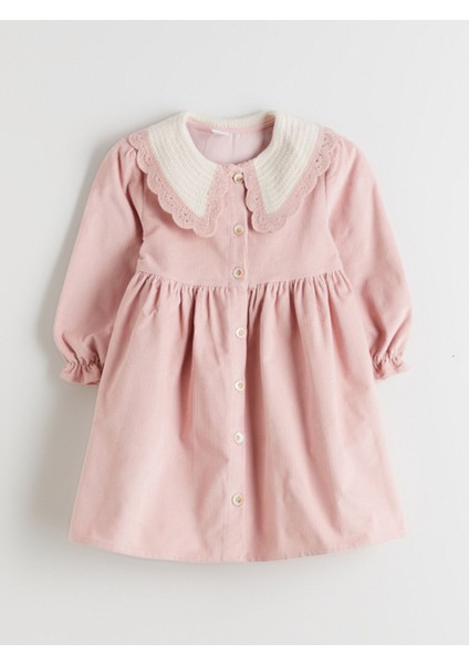 Yeni Sezon Bebe Yaka Kız Çocuk Kadife Elbise