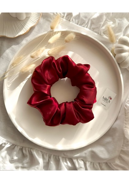 Kadın Saten Toka - Kraliçe Bordosu – Tekli Lüks Lastik Model Scrunchie