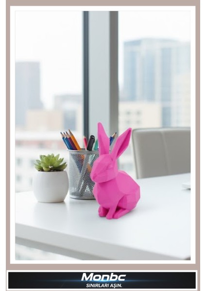 Pembe Tavşan 3D Tasarım Dekoratif Biblo, Hediyelik ve Ev Ofis Için Şık Aksesuar