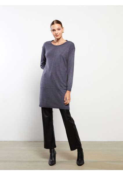 Yeni Sezon Bisiklet Yaka Düz Uzun Kollu Kadın Triko Tunik