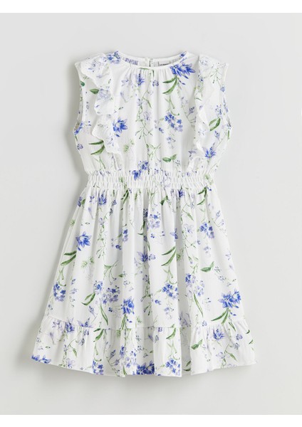 Yeni Sezon Bisiklet Yaka Çiçekli Kız Çocuk Elbise