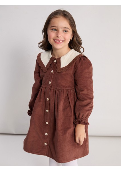 Yeni Sezon Bebe Yaka Kız Çocuk Kadife Elbise
