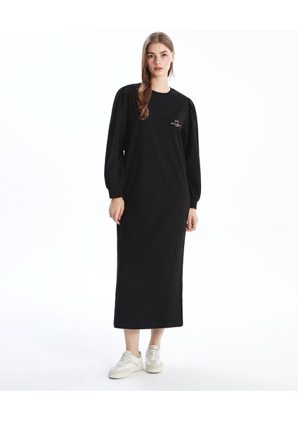 Yeni Sezon Bisiklet Yaka Nakışlı Kadın Sweatshirt Elbise