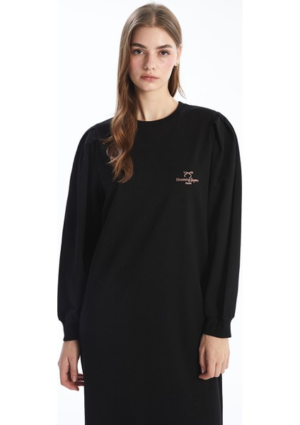 Yeni Sezon Bisiklet Yaka Nakışlı Kadın Sweatshirt Elbise fiyatları