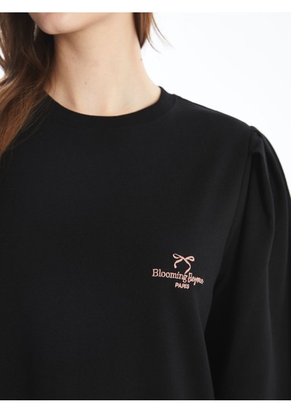 Yeni Sezon Bisiklet Yaka Nakışlı Kadın Sweatshirt Elbise modelleri