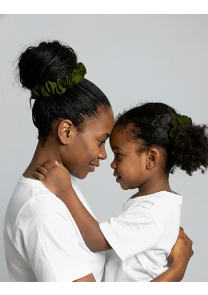 2'li Lüks Kadın Saten Toka - Haki Esintisi - Lastik Model Scrunchie - Anne Kız Kombini fiyatları