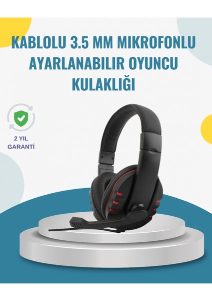 Kırmızı Gaming Kulaklık Stereo Mikrofonlu Dayanıklı Örgü Kablolu