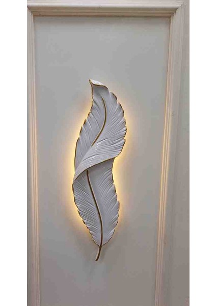 Beyaz Gold Damarlı Dekoratif Duvar Apliği – 62×18 cm – 9V Pilli