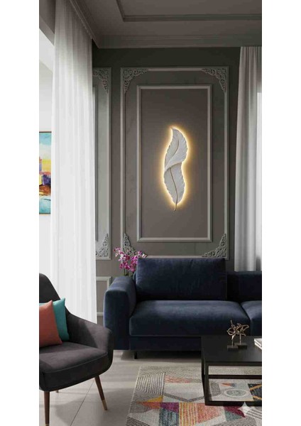 Beyaz Gold Damarlı Dekoratif Duvar Apliği – 62×18 cm – 9V Pilli