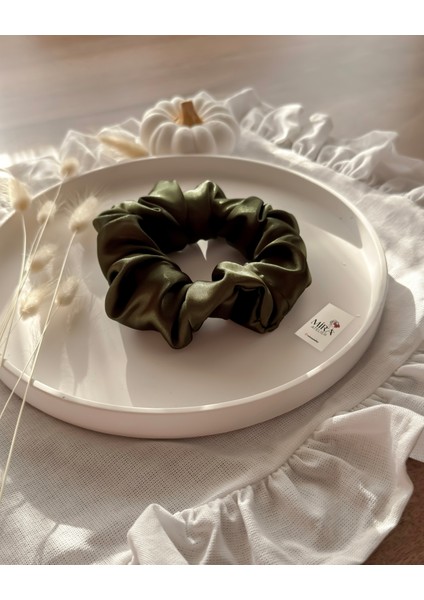 Kadın Saten Toka - Haki Esintisi – Tekli Lüks Lastik Model Scrunchie fiyatları