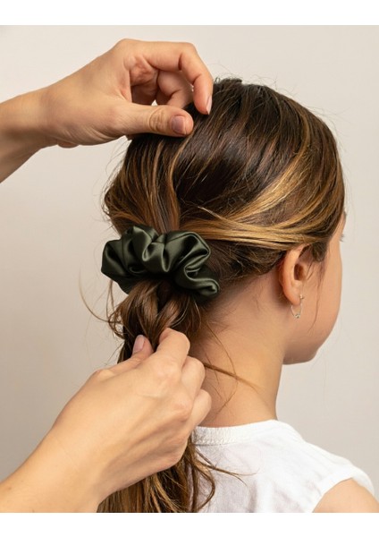 Kadın Saten Toka - Haki Esintisi – Tekli Lüks Lastik Model Scrunchie modelleri