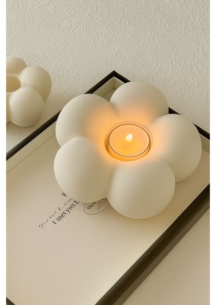 2’li Beton Çiçek Formlu Şamdan & Dekoratif Mumluk modelleri