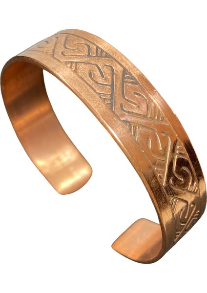 El Işçiliği Kabartma Desenli Saf Bakır Bileklik ; Enerji Dengeleyici Geleneksel Şifa Niyetine ; Kadın ve Erkek Için Uygun , Esnek Yapısı ile Ayarlanabilir Bileklik Genişlik 15 Mm. (BKR3023) modelleri
