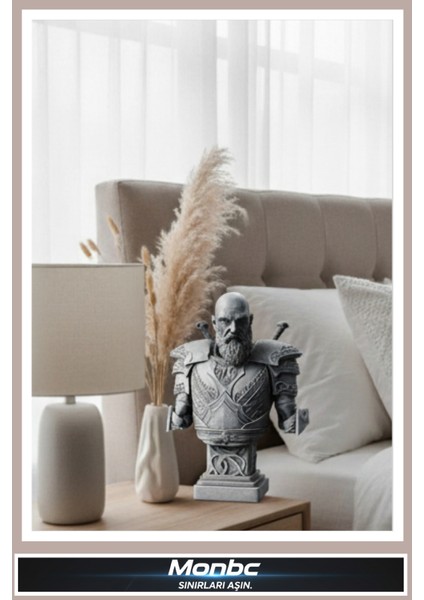 Kratos Büstü – Tanrıların Savaşçısı 3D Tasarım Dekoratif Biblo, Hediyelik ve Ev Ofis Için Şık Aksesuar