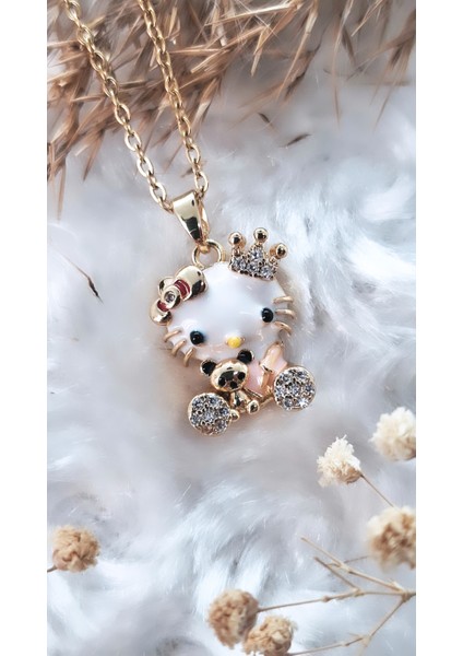 Prenses Taçlı Hello Kity Çelik Kolye