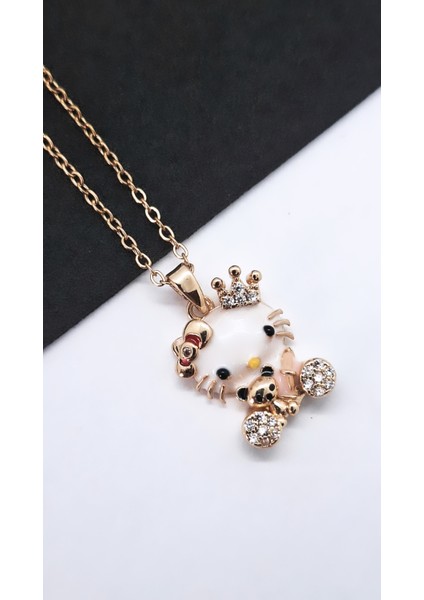 Prenses Taçlı Hello Kity Çelik Kolye modelleri