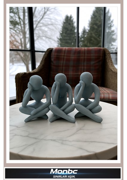 Görmedim Duymadım Bilmiyorum 3’lü 3D Tasarım Dekoratif Biblo, Hediyelik ve Ev Ofis Için Şık Aksesuar