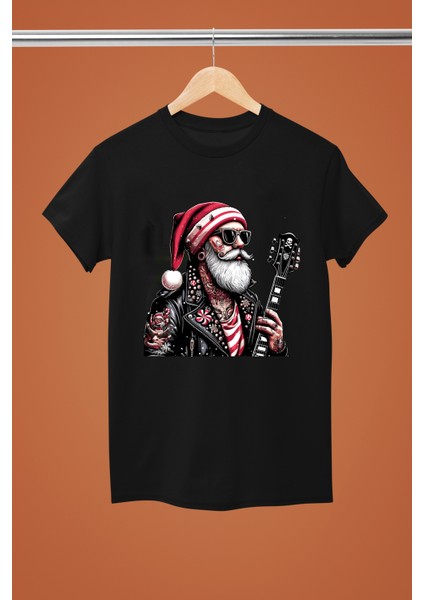 Chrıstmas Noel Baskılı Pamuklu Kısa Kollu Regular Kalıp Rock Tshırt