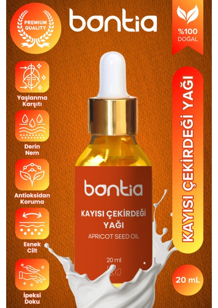 Kayısı Çekirdeği Yağı 20 ml - %100 Saf Soğuk Sıkım Saç ve Cilt Bakımı - Bitkisel Yağ