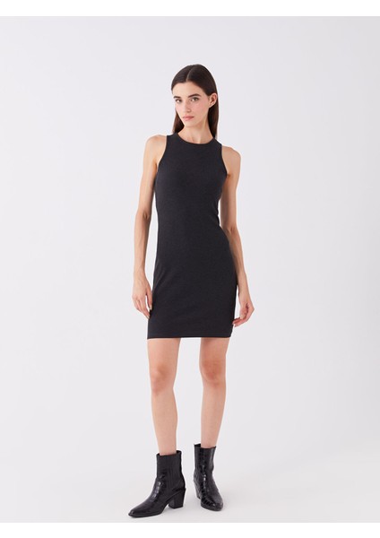 Yeni Sezon Kadın Bisiklet Yaka Düz Elbise