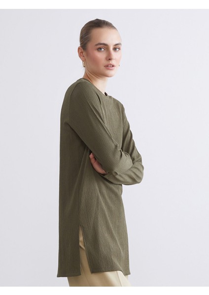 Yeni Sezon Bisiklet Yaka Dokulu Kadın Tunik