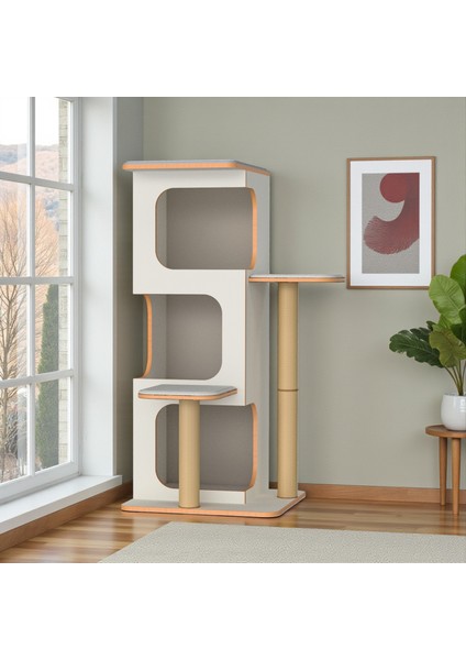 Pro Katlı Kedi Tırmalama Oyun Evi - 3 Yuvalı - 18MM Mdf - Minderli