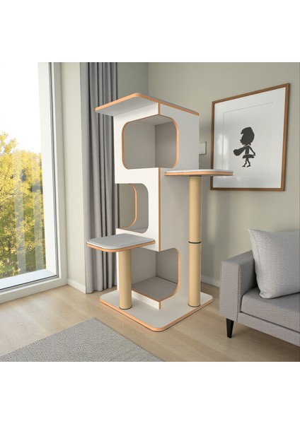 Pro Katlı Kedi Tırmalama Oyun Evi - 3 Yuvalı - 18MM Mdf - Minderli modelleri