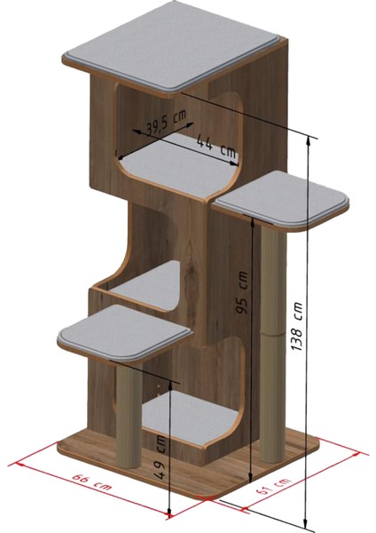 Pro Katlı Kedi Tırmalama Oyun Evi - 3 Yuvalı - 18MM Mdf - Minderli indirimleri