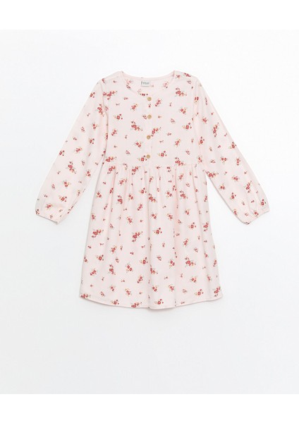 Yeni Sezon Bisiklet Yaka Çiçekli Kız Çocuk Elbise