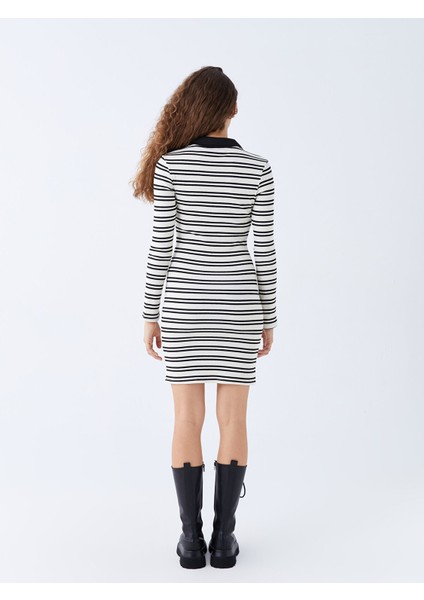 Yeni Sezon Polo Yaka Çizgili Uzun Kollu Elbise indirimleri
