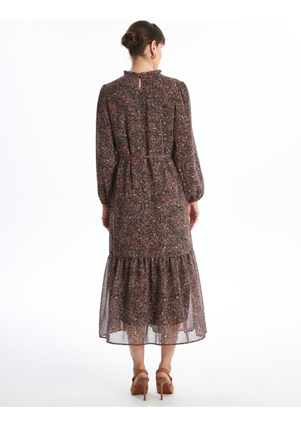 Yeni Sezon Dik Yaka Desenli Uzun Kollu Elbise fırsatları