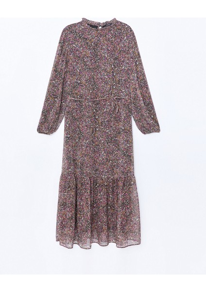 Yeni Sezon Dik Yaka Desenli Uzun Kollu Elbise indirimleri