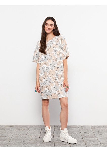 Yeni Sezon Bisiklet Yaka Desenli Kısa Kollu Elbise modelleri