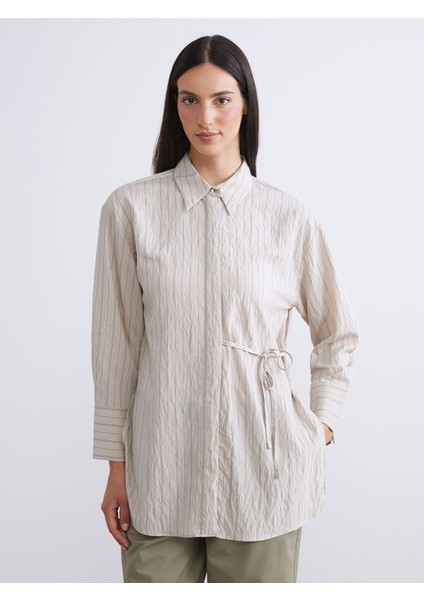 Yeni Sezon Çizgili Modal Karışımlı Kadın Gömlek Tunik