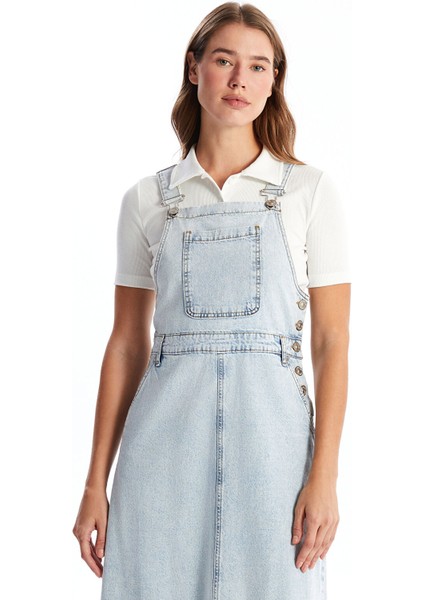 Yeni Sezon Kare Yaka Kadın Jean Salopet