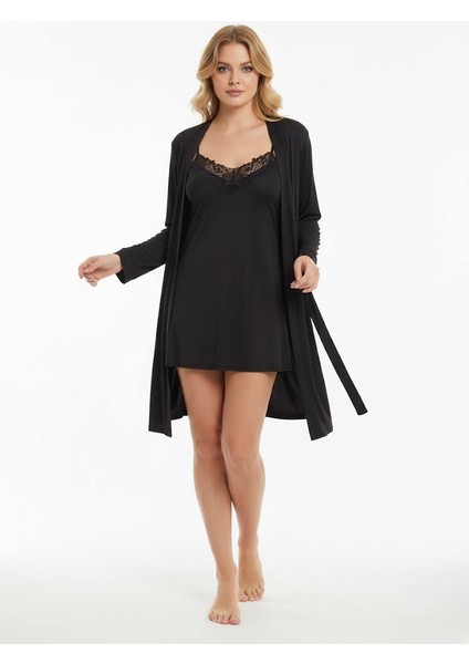 Dantel Detaylı Mikro Penye Gecelik & Sabahlık Seti – Yumuşak Dokulu, Şık ve Rahat fiyatları