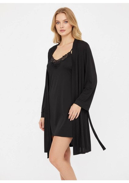 Dantel Detaylı Mikro Penye Gecelik & Sabahlık Seti – Yumuşak Dokulu, Şık ve Rahat fırsatları