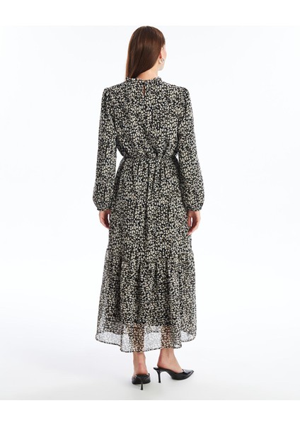 Yeni Sezon Dik Yaka Desenli Uzun Kollu Elbise fırsatları